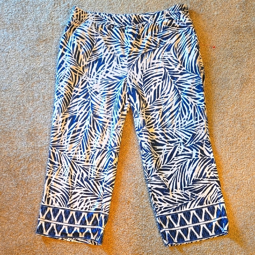 Kim Gravel Belle Beach Womens Blue & White Tropical Pattern Flowy Pants Size 2X